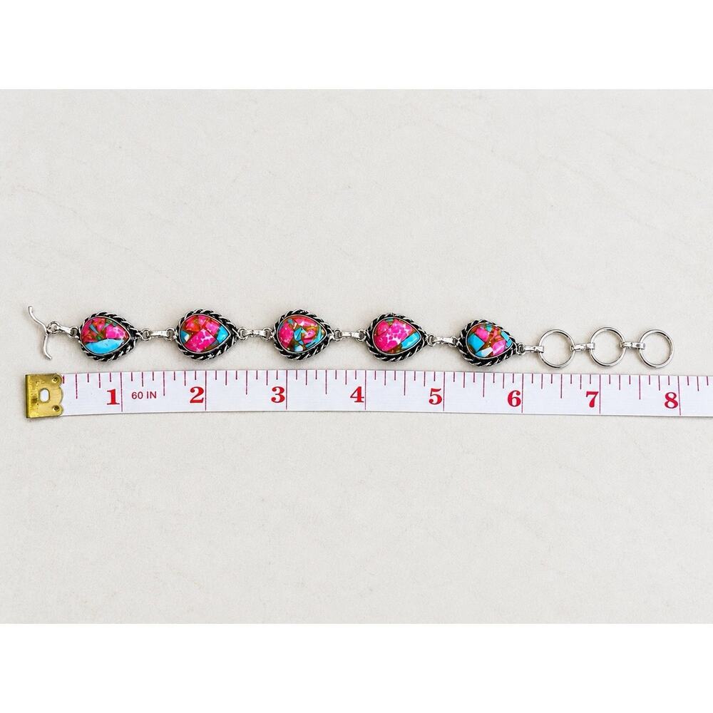 Cotton Candy Turquoise Bracelet Silver Plated Pink Southwestern Boho Adjustable - Picture 7 of 7